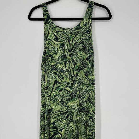 Topshop Psychedelic Satin Slip Midi Sleeveless Open Back Side Slit Womens Dress - Picture 3 of 15